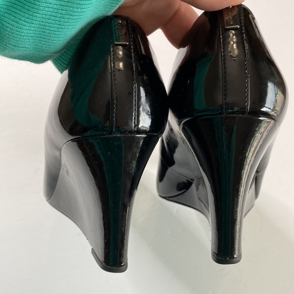 Coach patent leather wedge heels Sz 9 nine black - Picture 7 of 11